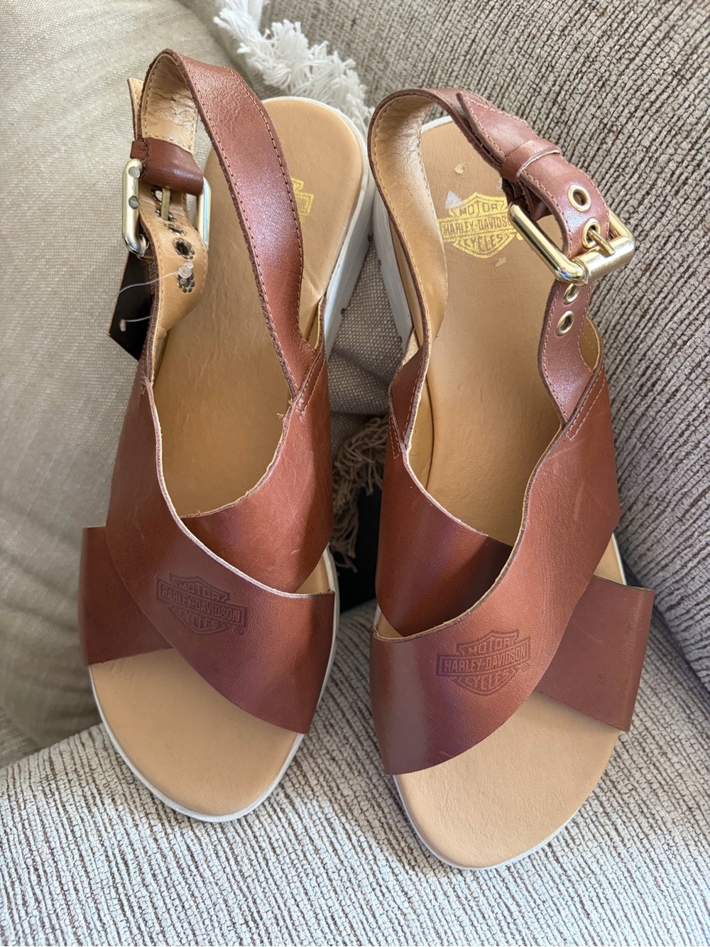 Harley-Davidson Brown Leather Crisscross Buckle Sandals